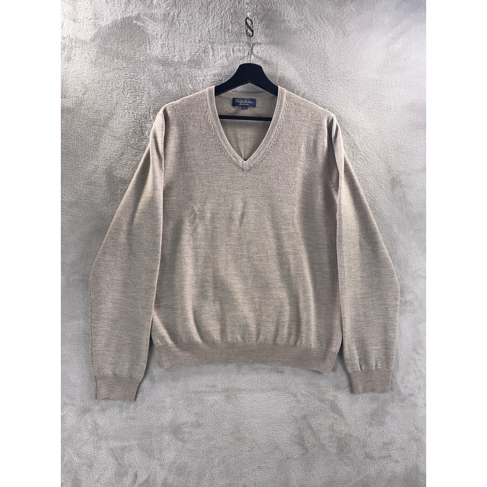 Brooks Brothers Saxxon Wool V Neck Sweater Mens Size Medium Beige Luxury Knit